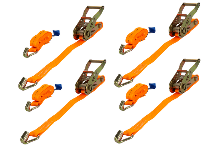 Keturių UNITRAILER 2m/25mm/1t oranžinių transportavimo diržų su įtempikliais rinkinys