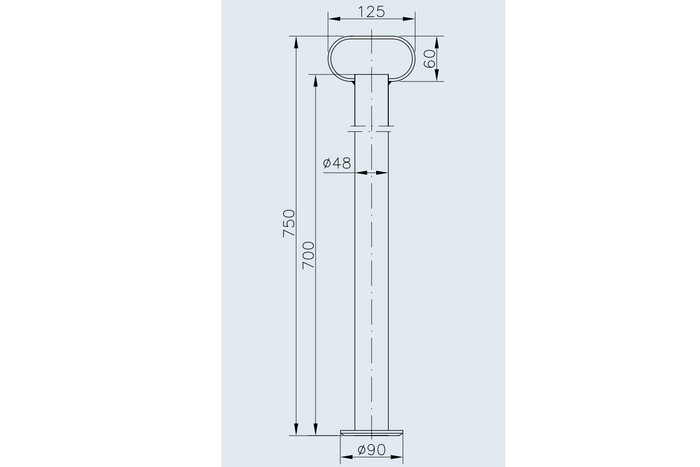 WINTERHOFF RSR48-700 fiksuota atrama 150 kg bortinei priekabai 48 mm 700 mm