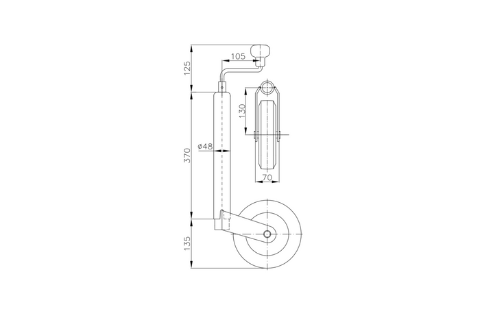 WINTERHOFF ST48-200V atraminis ratas 150 kg 48 mm 505–725 mm