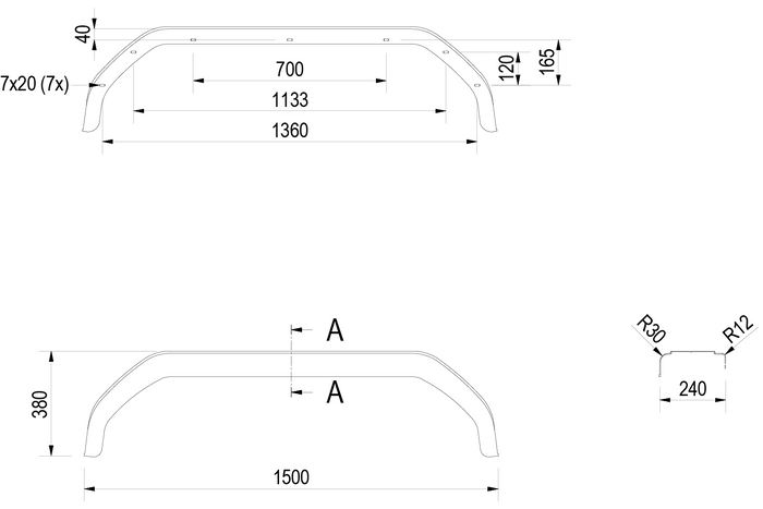 Dviejų tandeminių purvasaugių rinkinys 15-16" priekabai DE HAAN THMK 24150 ratų arkos 1500/240mm