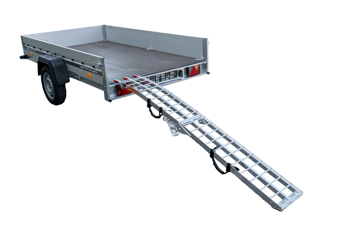 UNITRAILER ALR002 sulankstoma rampa aliumininė priekabai 221 cm 340 kg su diržu